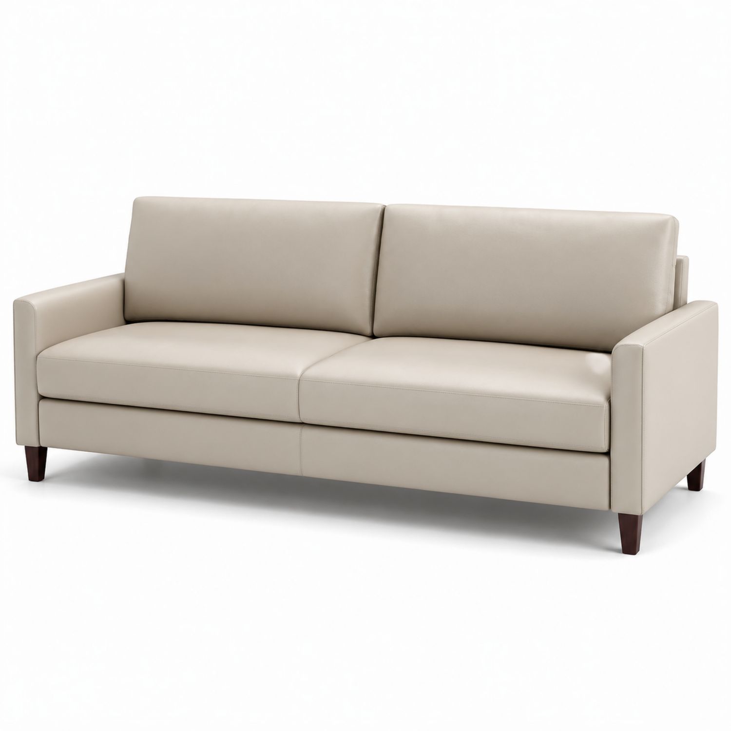 Trzyosobowa sofa skórzana beżowa z drewnianą ramą-Casavivarte