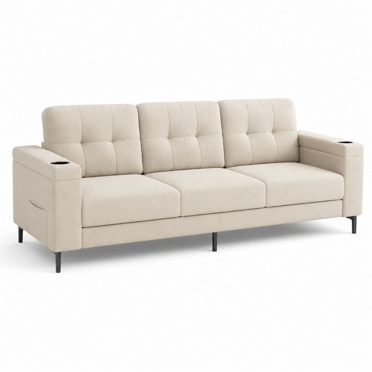 Sofa trzyosobowa z tkaniny poliestrowej 220 cm Beżowa-Casavivarte