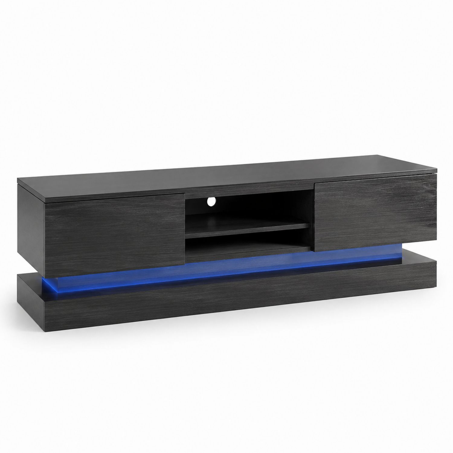 Szafka RTV z płyty MDF czarna z niebieskim oświetleniem LED 140x35x40 cm-Casavivarte