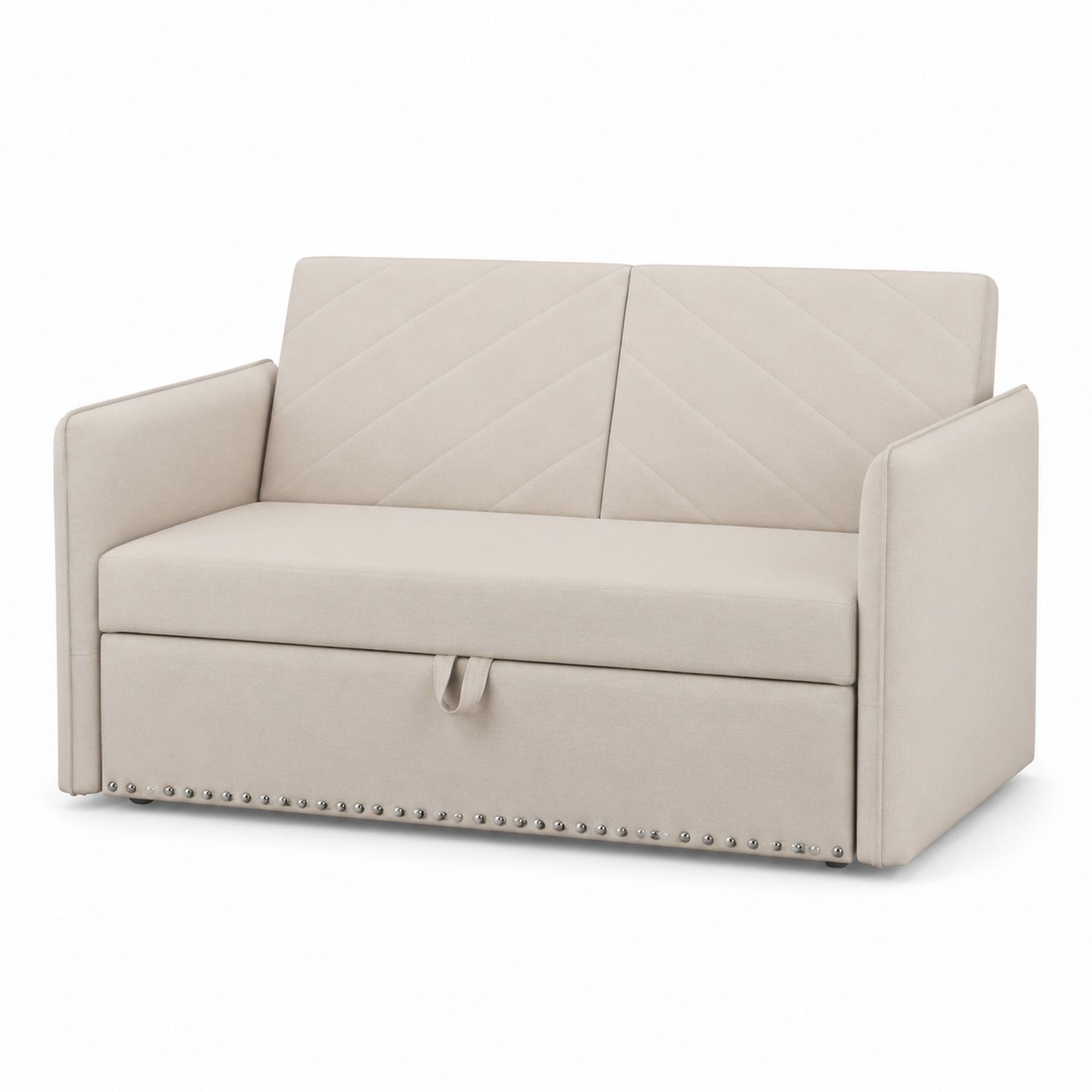 Sofa dwuosobowa rozkładana z tkaniny, beżowa-Casavivarte