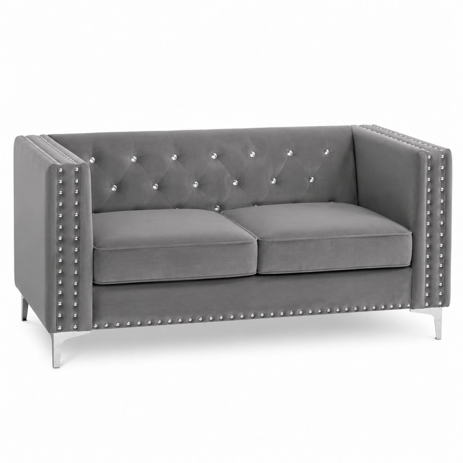 Sofa welurowa z metalowymi nogami i zdobieniami-Casavivarte