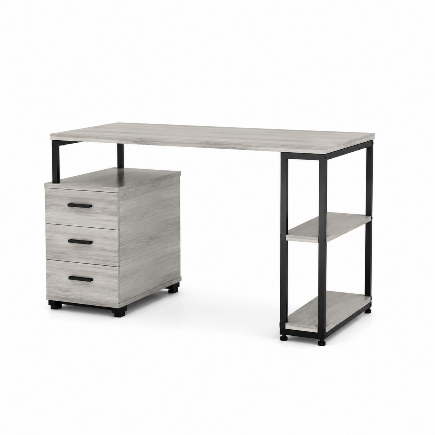 Biurko prostokątne z trzema szufladami i dwoma półkami 120x60x75 cm metalowe/szare MDF-Casavivarte