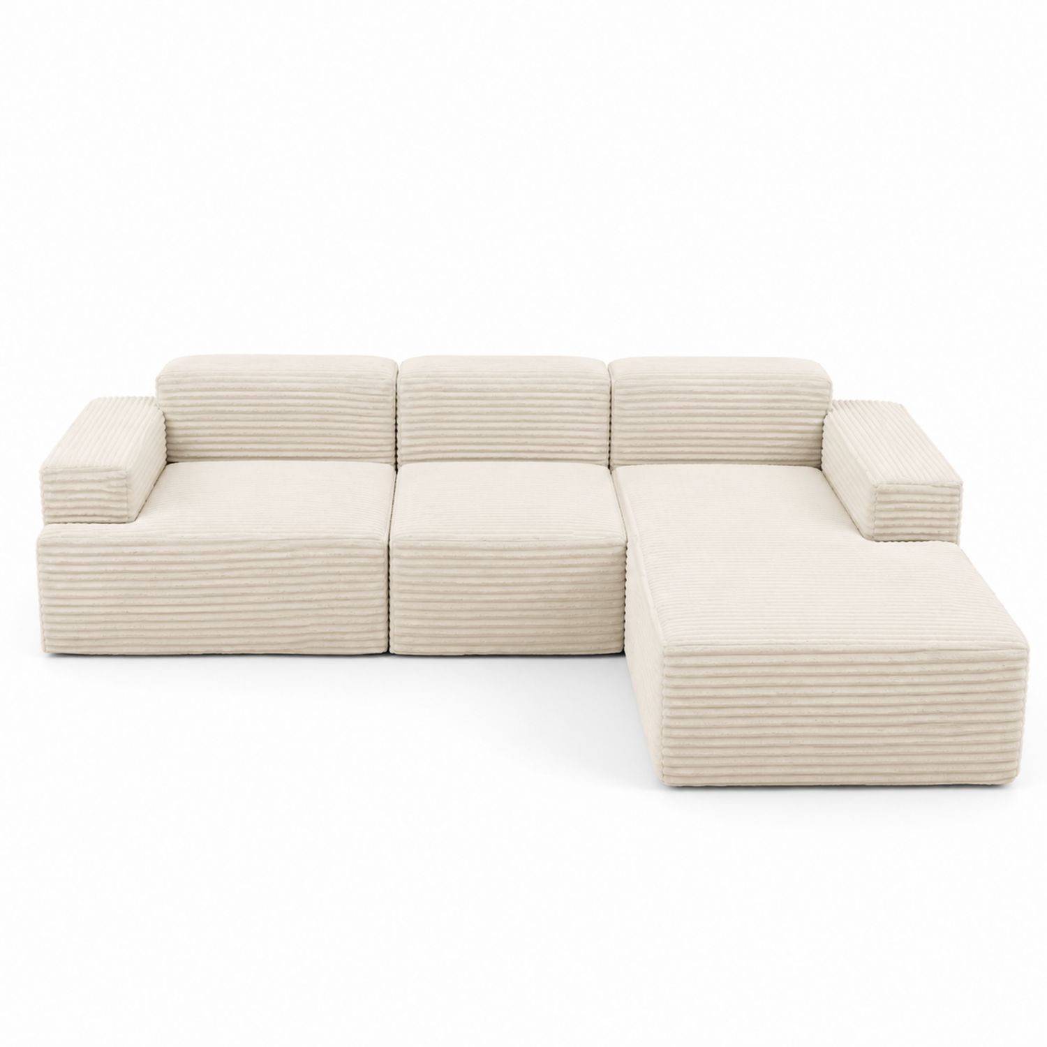 Modułowa beżowa sofa narożna z tkaniny prążkowanej 300x150x75 cm-Casavivarte
