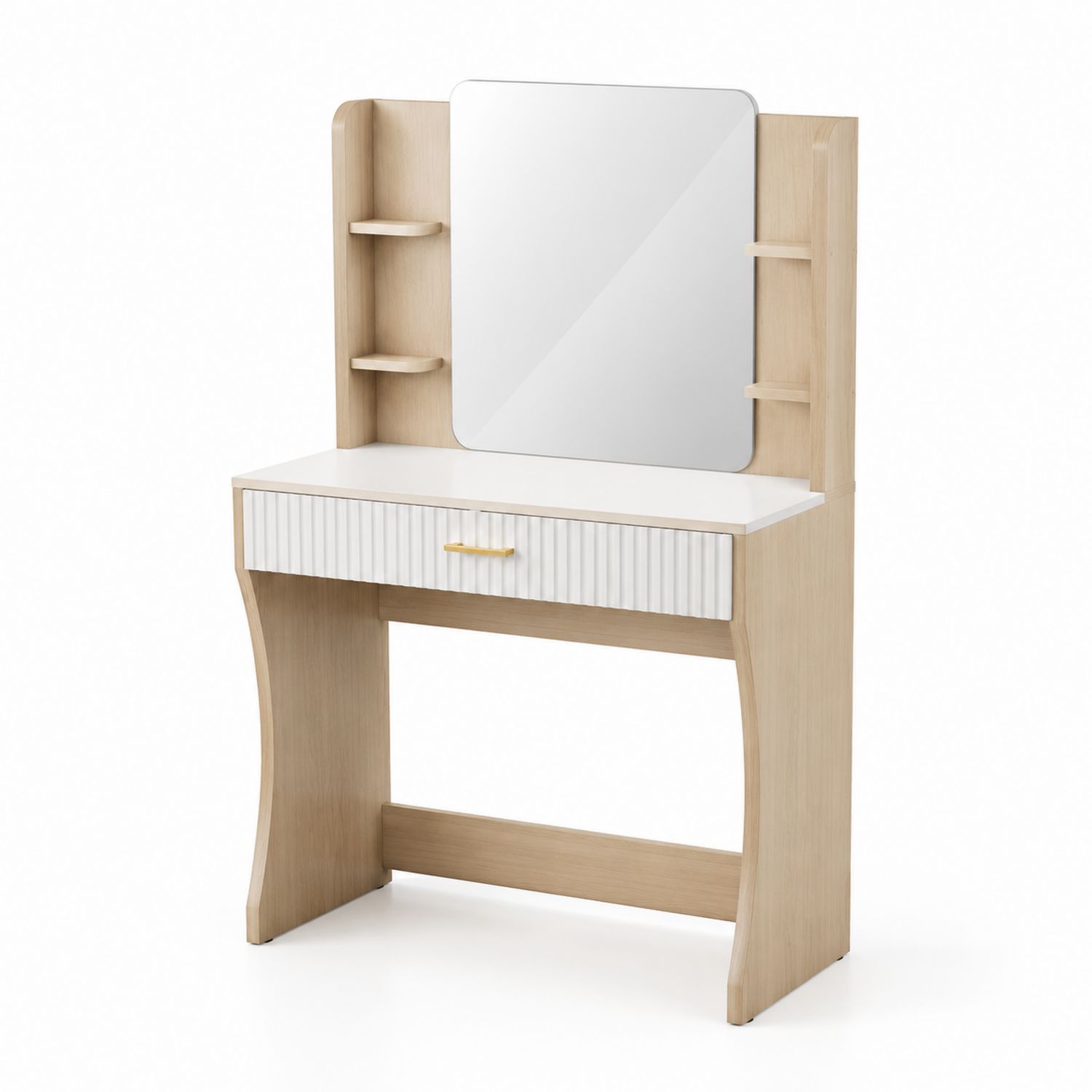 Toaletka z drewna sosnowego z lustrem i półkami 100x45x140 cm-Casavivarte