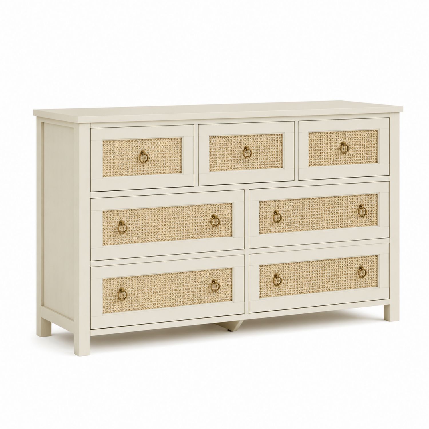 Komoda z 7 szufladami z drewna i rattanu Kremowy 140x45x90 cm-Casavivarte