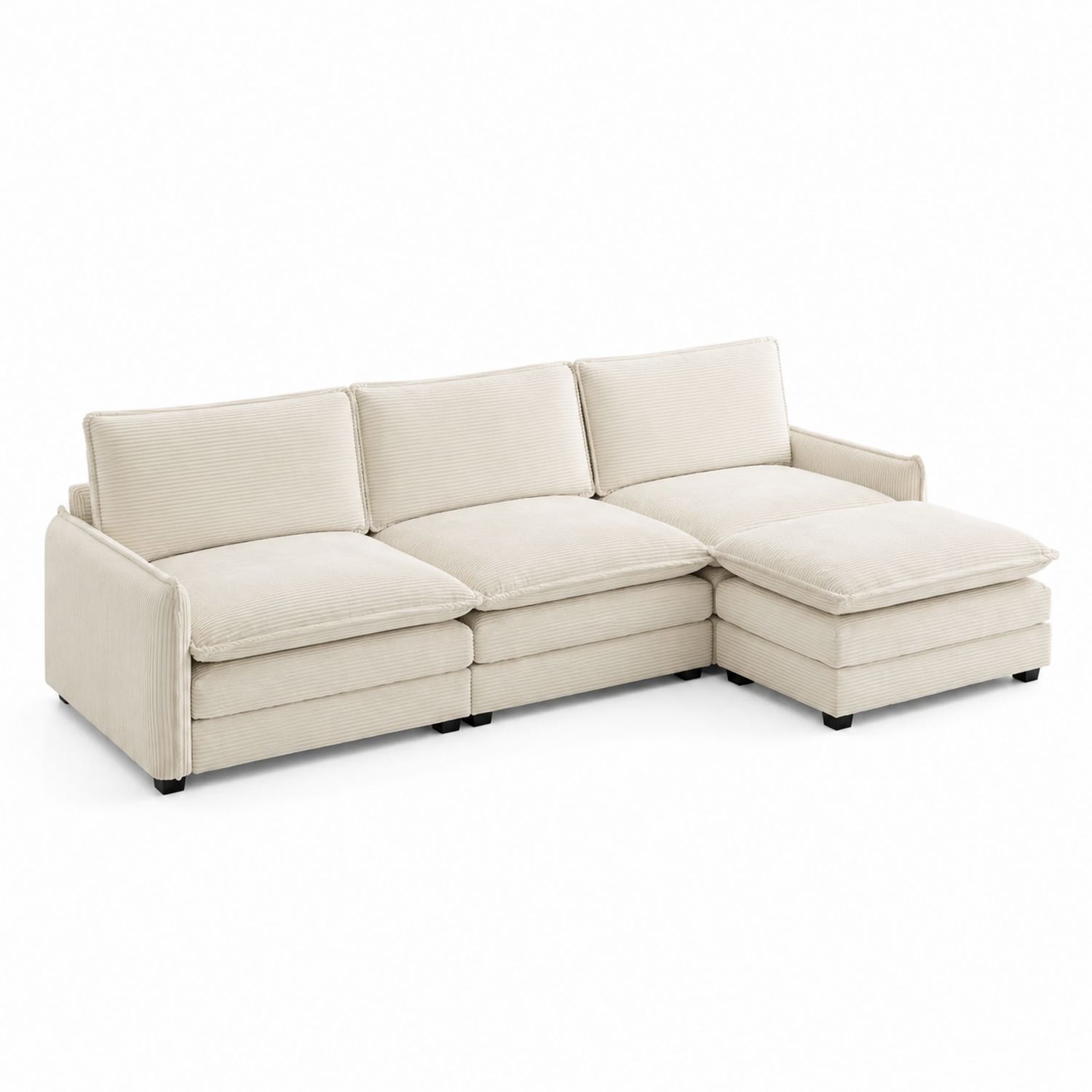 Modułowa sofa narożna z tkaniny sztruksowej z poduszkami, 300 cm, Beż-Casavivarte
