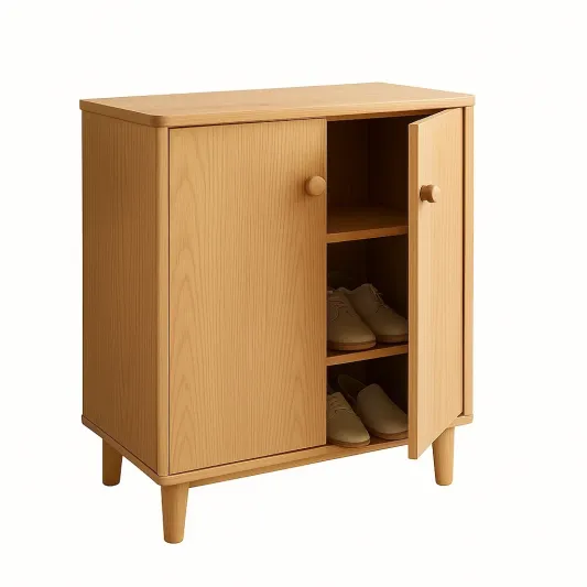 Kiefernholz Schuhschrank mit Zwei Türen und Regalen-kormelvia