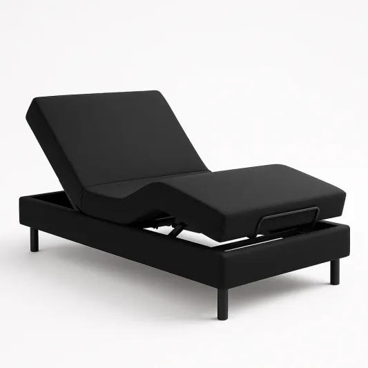 Elektrisch verstellbares Bett aus Metall und Polyester, Schwarz, 200x90cm-kormelvia