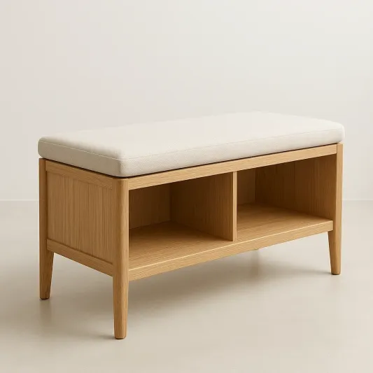 Holzbank mit Stauraum und Stoffpolster Beige 100cm-kormelvia