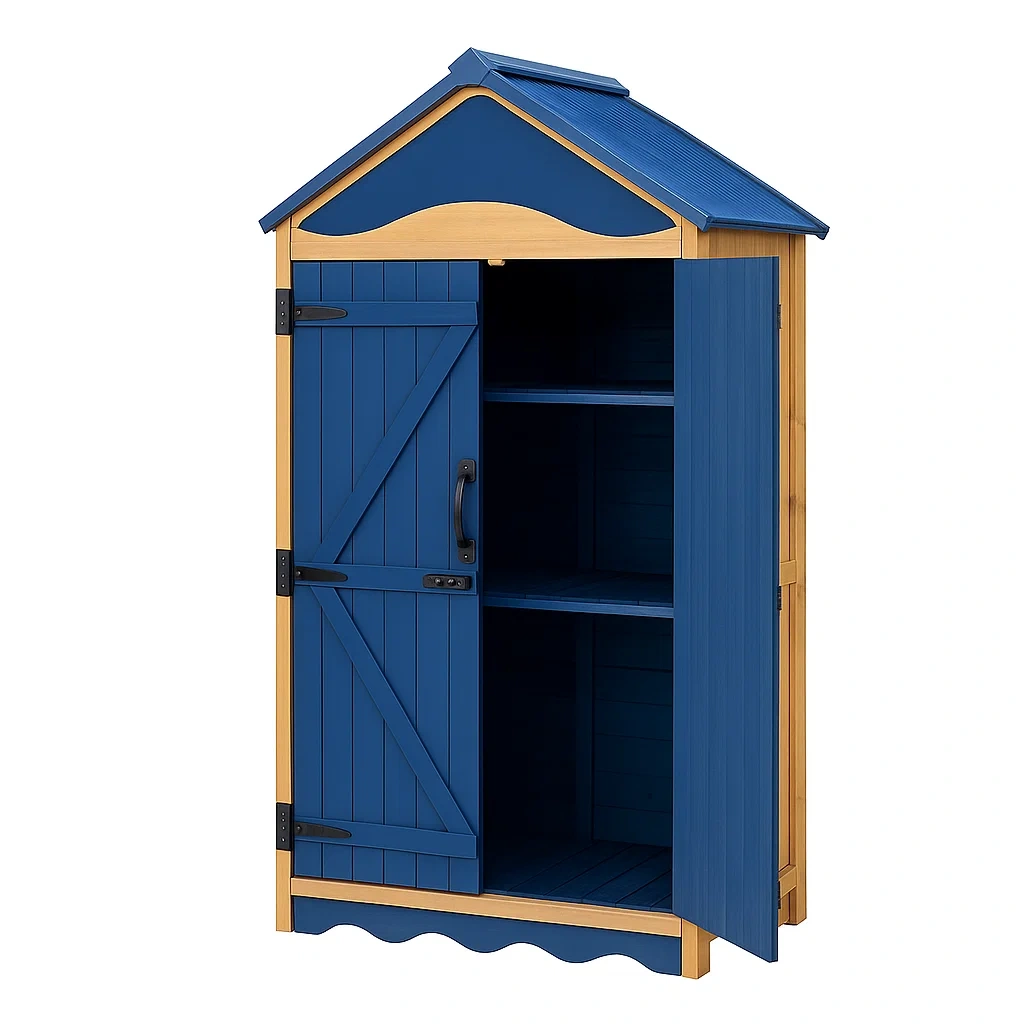 Holzschrank Blau mit Regalen-livzexa