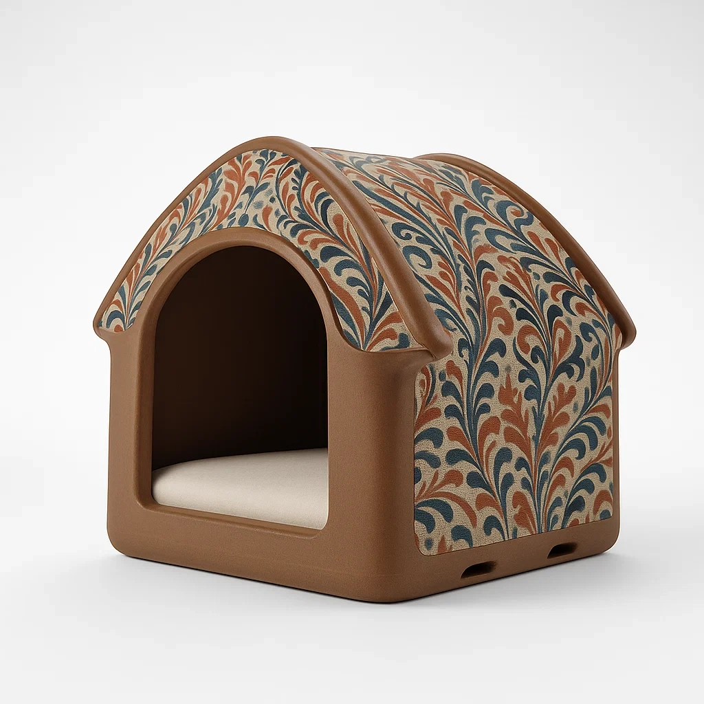 Hundehütte aus Kunststoff mit Ornamenten Braun 50x50x50 cm-livzexa