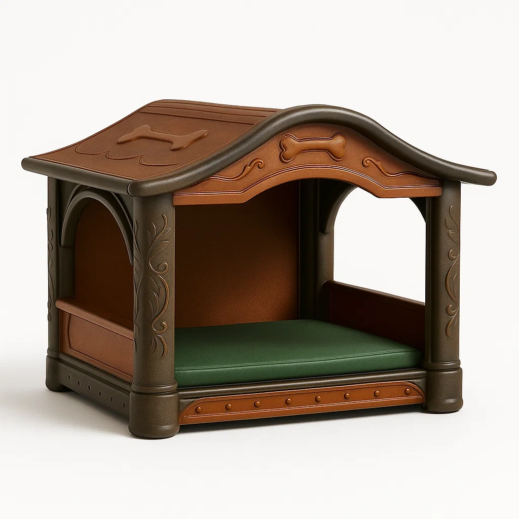 Hundehütte aus Kunststoff Braun/Grün mit Kissen-livzexa