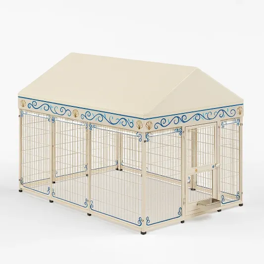 Hundezwinger Metall mit Polyesterstoffdach Creme/Blau 200x150x165 cm-livzexa