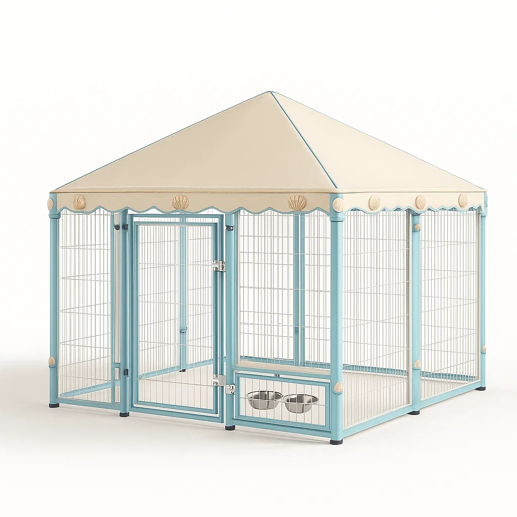 Haustierzwinger aus Stahl mit Dach Hellblau/Beige 2x2x1,8m-livzexa