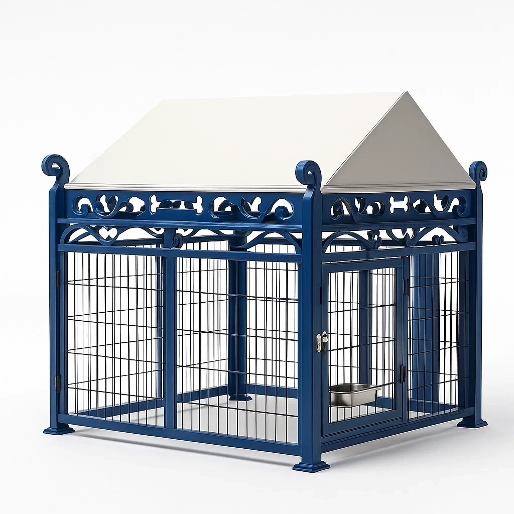Hundezwinger aus Stahl mit Polyestergewebe-Dach Blau Weiß 120x100x130 cm-livzexa