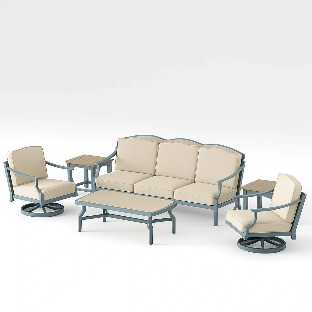 Aluminium Gartenmöbelset mit Polyesterkissen Beige Grau-livzexa