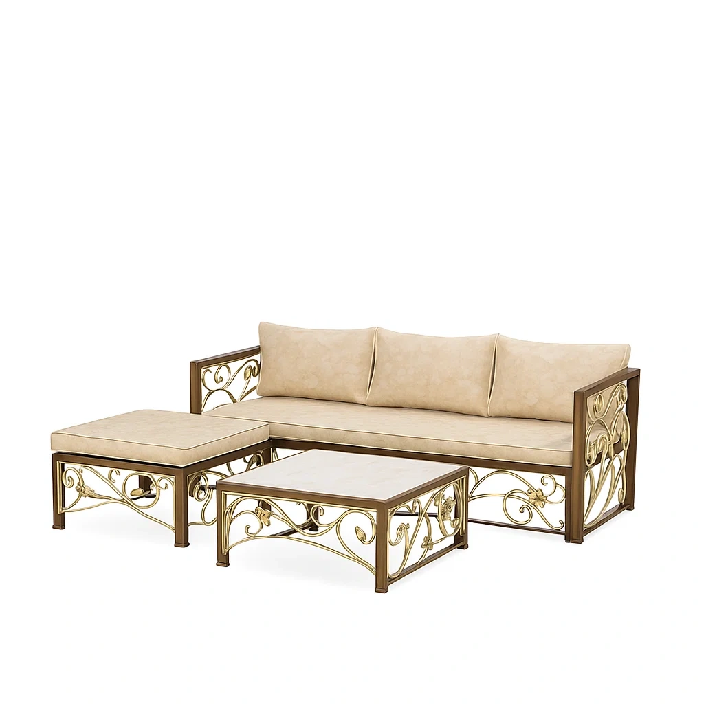 Metall Gartenmöbel Set mit Aluminiumrahmen und Creme Kissen-livzexa