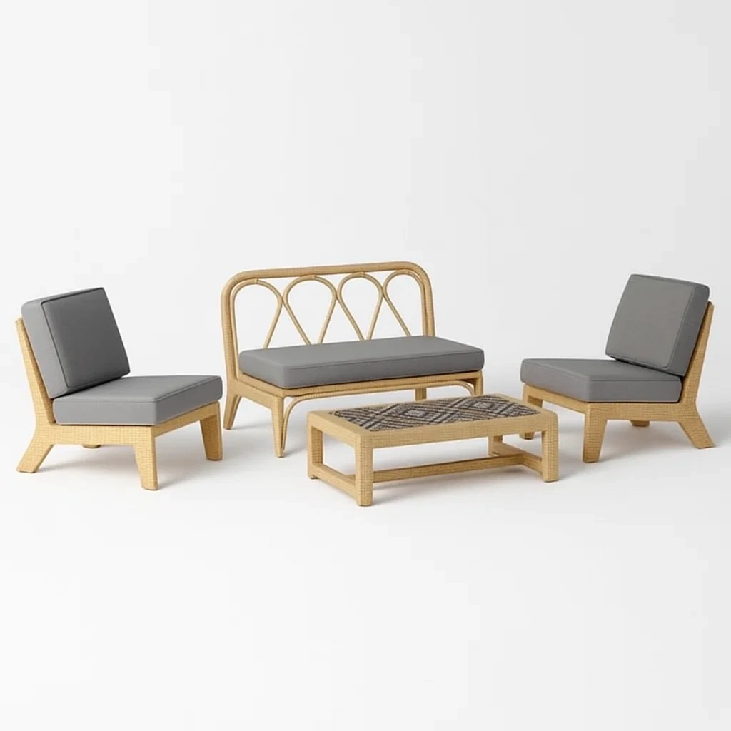 Rattanmöbel Set 4-teilig mit grauen Sitzkissen-livzexa