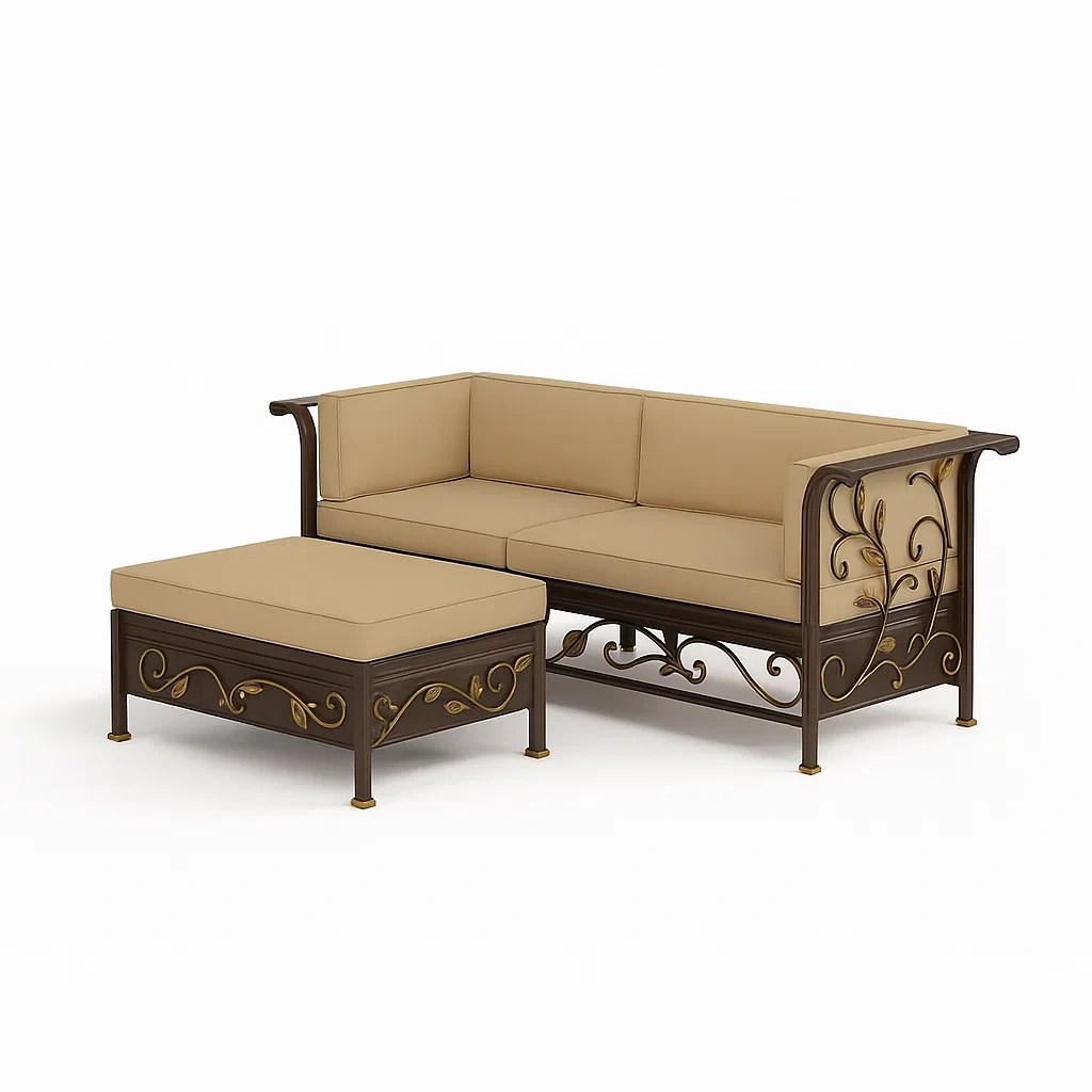 Garten-Sofa-Set Stahl Braun mit Polyesterpolstern 135 cm x 70 cm-livzexa