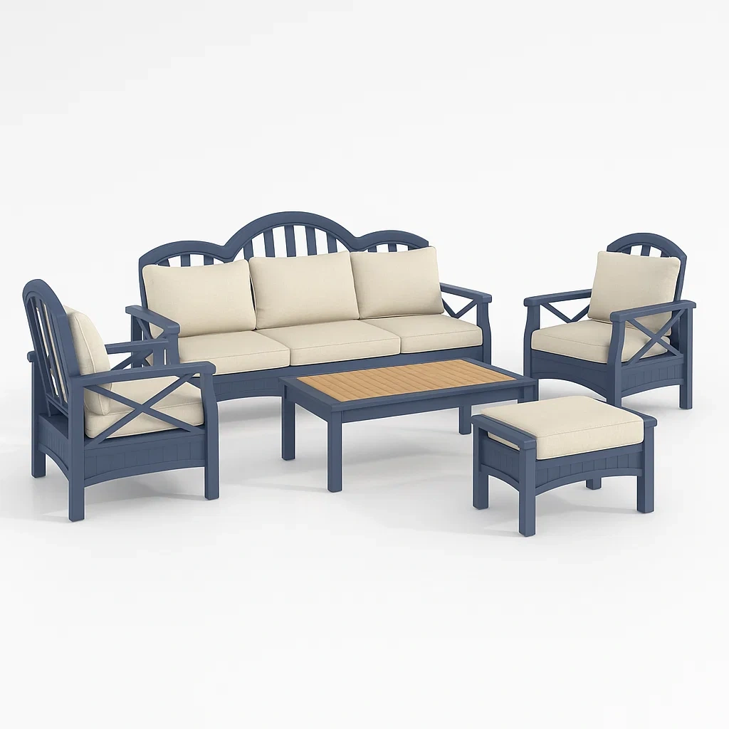 5-teiliges Gartenmöbel-Set Aluminium Blau/Beige-livzexa