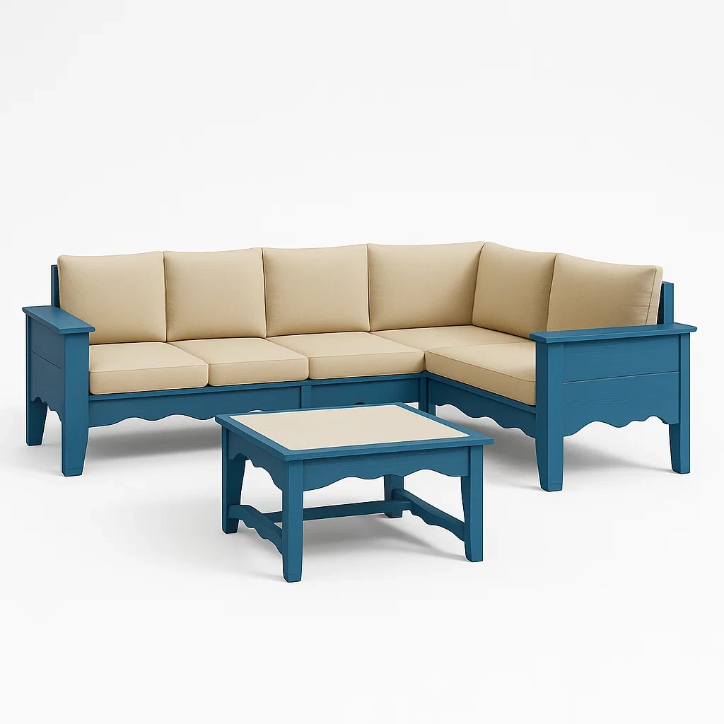 Holz-Ecksofa-Set mit Kissen und Couchtisch-livzexa