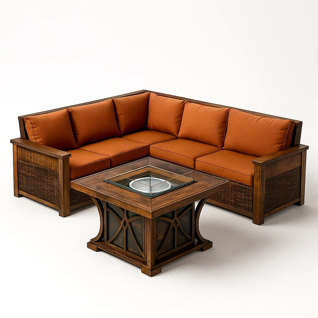 Holz Gartenmöbel Set Ecksofa mit Tisch Braun/Orange-livzexa