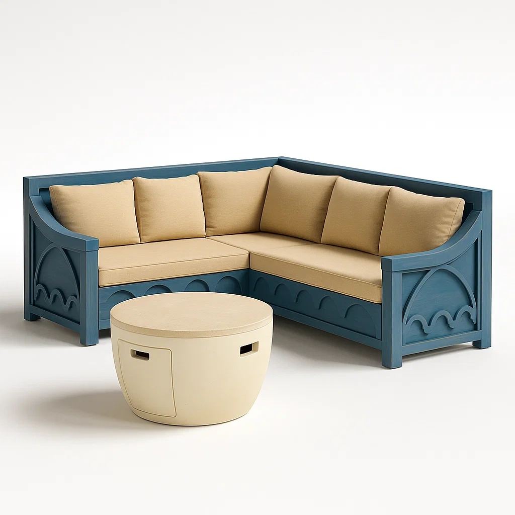Ecksofa-Set mit Couchtisch Beige Blau Polyester Holz-livzexa