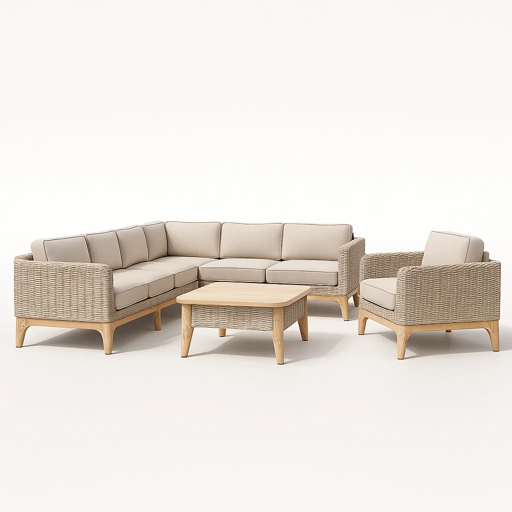 Ecksofa-Set Beige Rattan mit Holz-livzexa