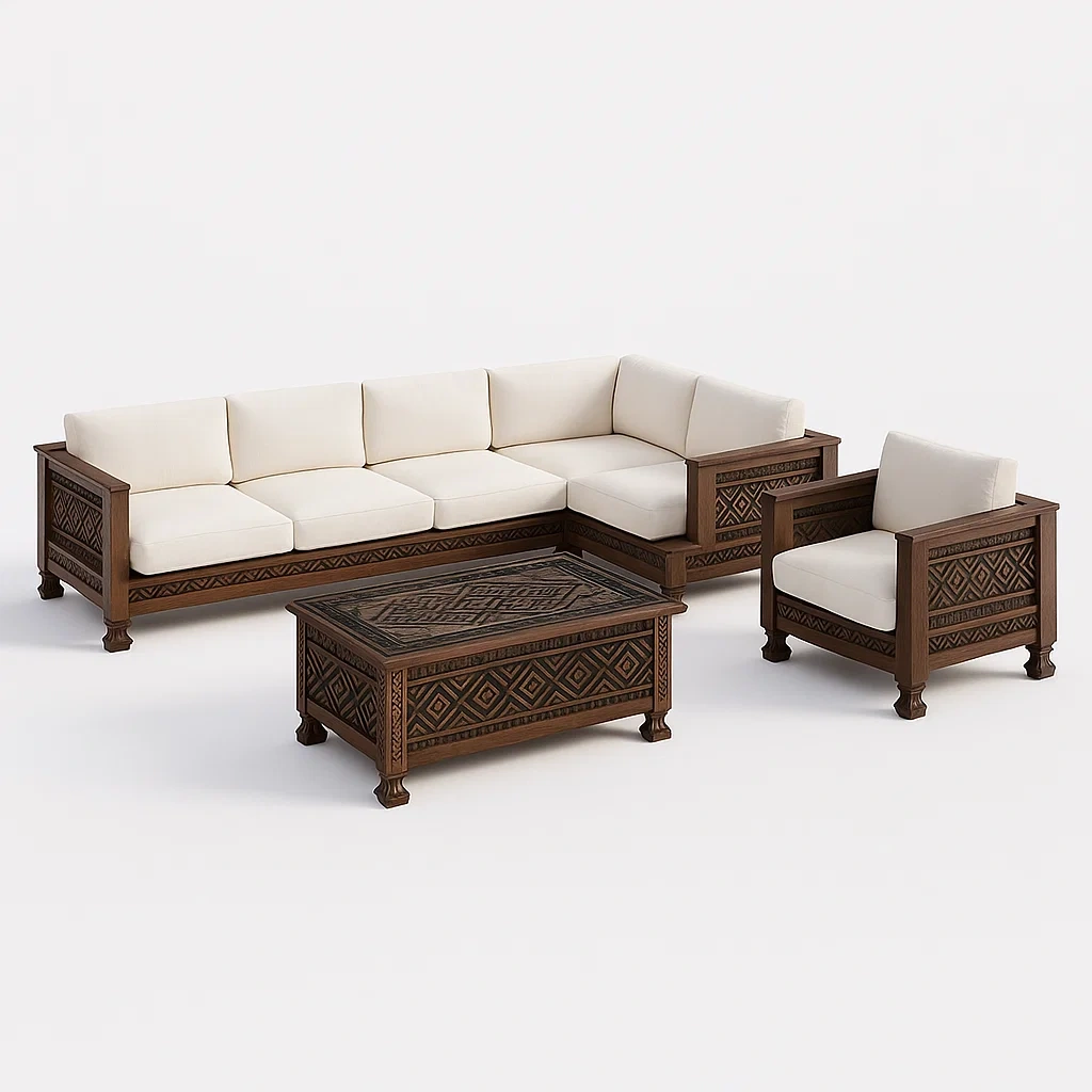 Holz Ecksofa Set mit Polyester Kissen-livzexa