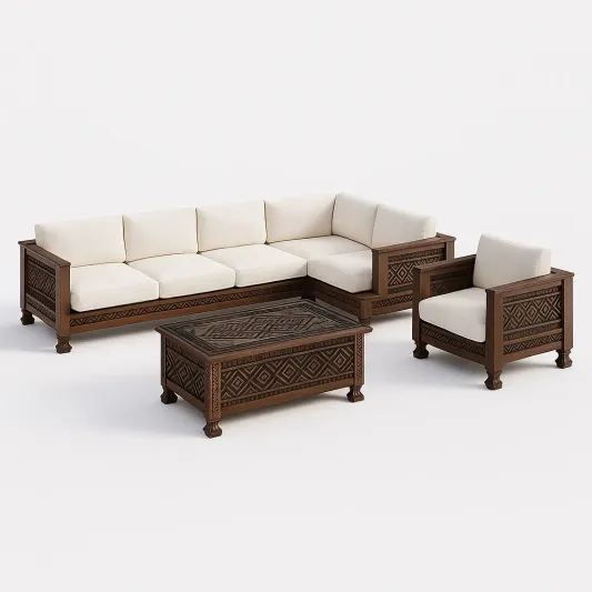 Holz Ecksofa Set mit Polyester Kissen-livzexa