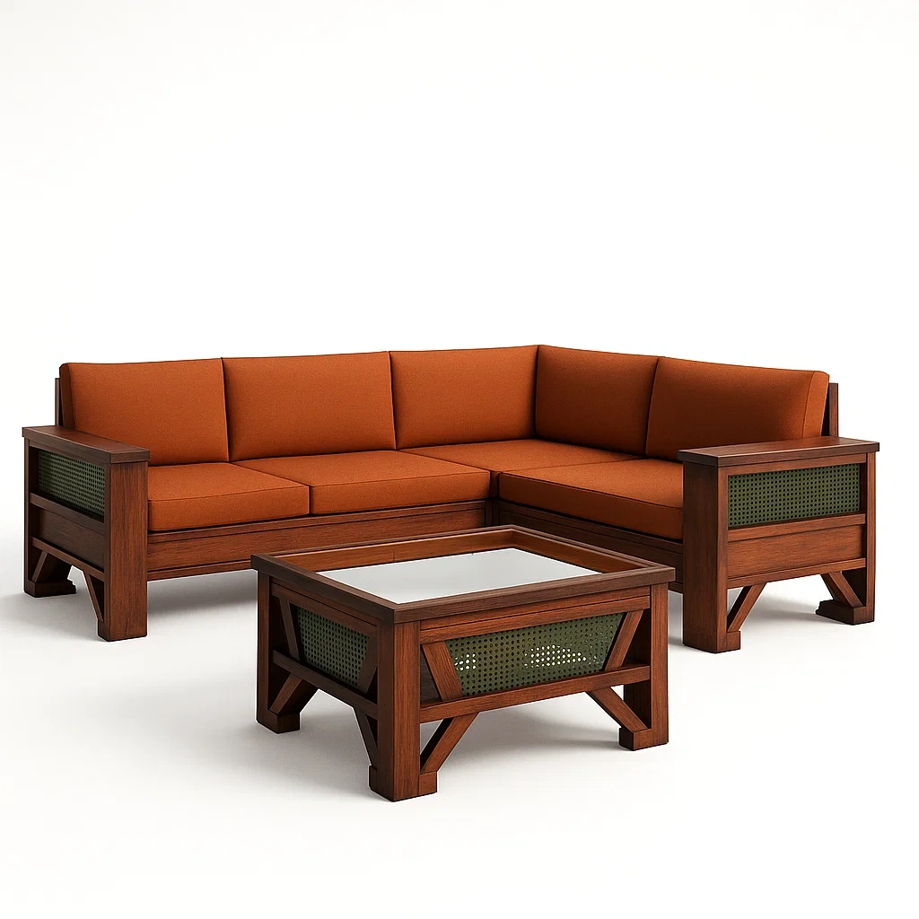 Ecksofa Set Massivholz Polyester Orange Glas-livzexa