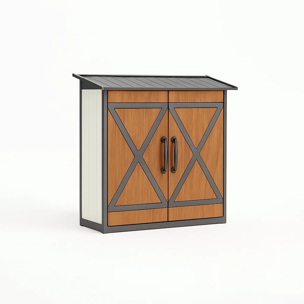Gartenschrank Metallrahmen Holzoptik 120 cm x 60 cm x 100 cm-livzexa