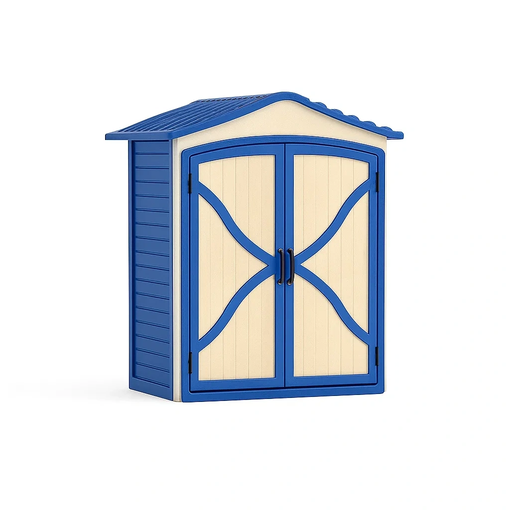 Gartenschrank Kunststoff Blau/Beige H200cm B150cm T80cm-livzexa
