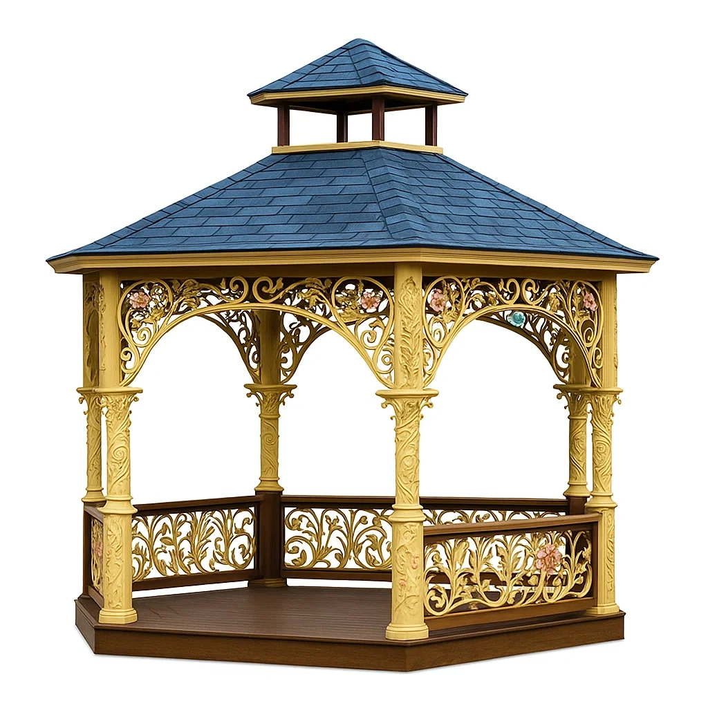 Gartenpavillon mit Metallverzierung und Schindeldach Blau/Gold-livzexa