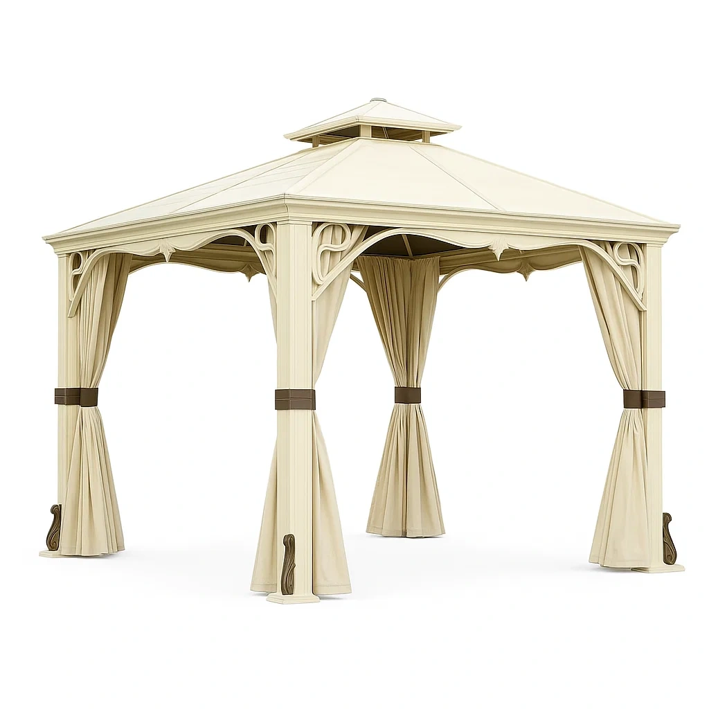 Aluminium Pavillon mit Polyester Vorhängen, 3x3m, Beige-livzexa