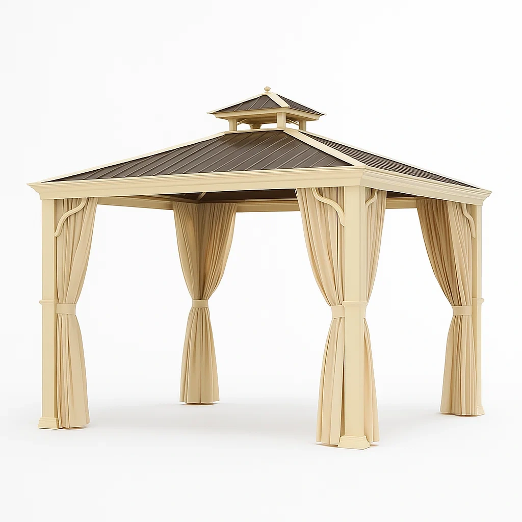 Gartenpavillon Aluminium mit Polyester-Vorhängen Beige 3x3m-livzexa