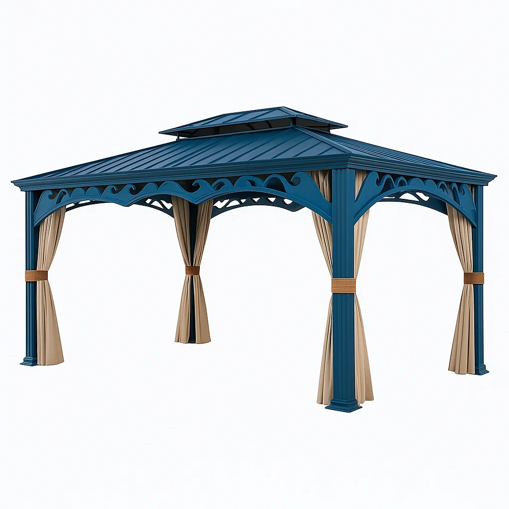 Gartenpavillon Metall Blau mit Polyestervorhängen 300x400 cm-livzexa