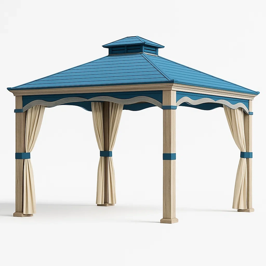Holz Gartenpavillon Blau mit Polyester Seitenwänden-livzexa