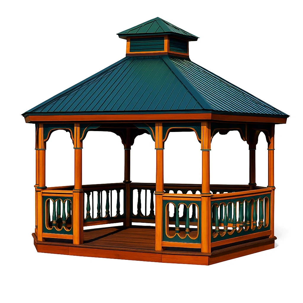 Pavillon aus Holz mit Metall-Dach Braun Dunkelgrün-livzexa