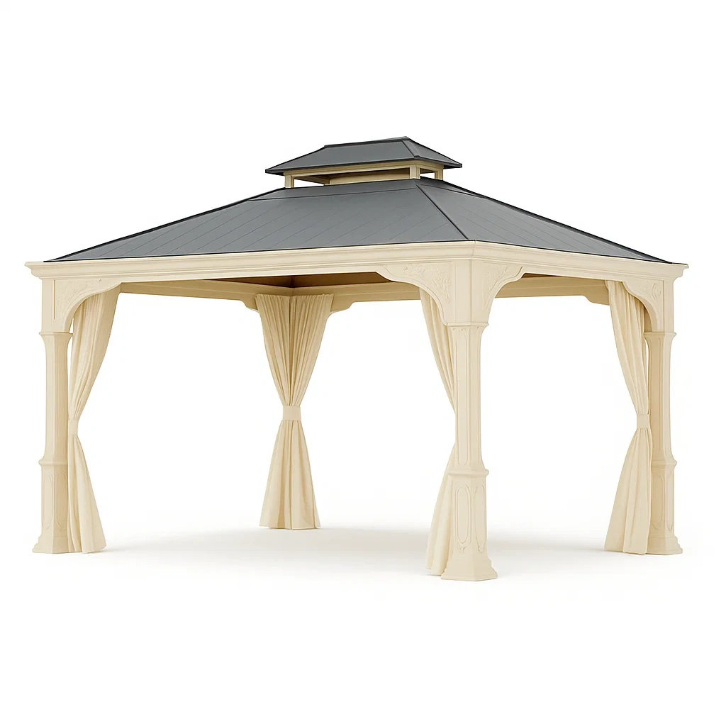 Pavillon aus Aluminium mit verzinktem Stahlblechdach Beige 3m x 4m-livzexa