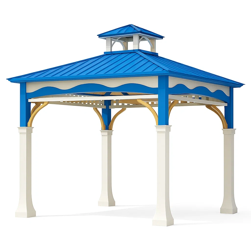 Gartenpavillon aus Stahl in Blau und Weiß-livzexa