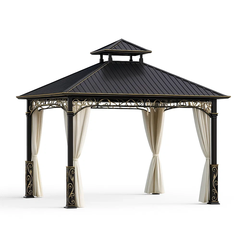 Gartenpavillon aus Aluminium mit Stahldach 3m x 4m Schwarz Creme-livzexa