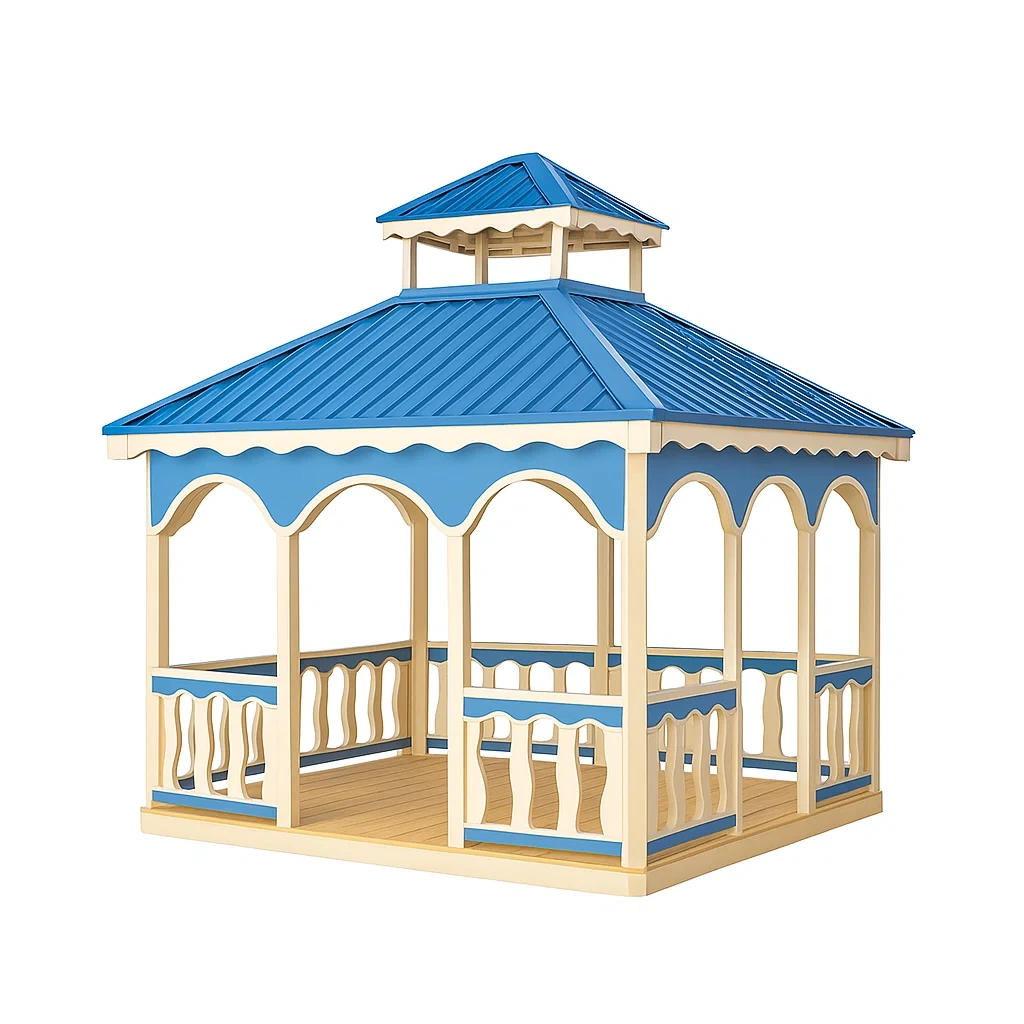 Pavillon Holz Blau/Beige 250x250x300cm-livzexa