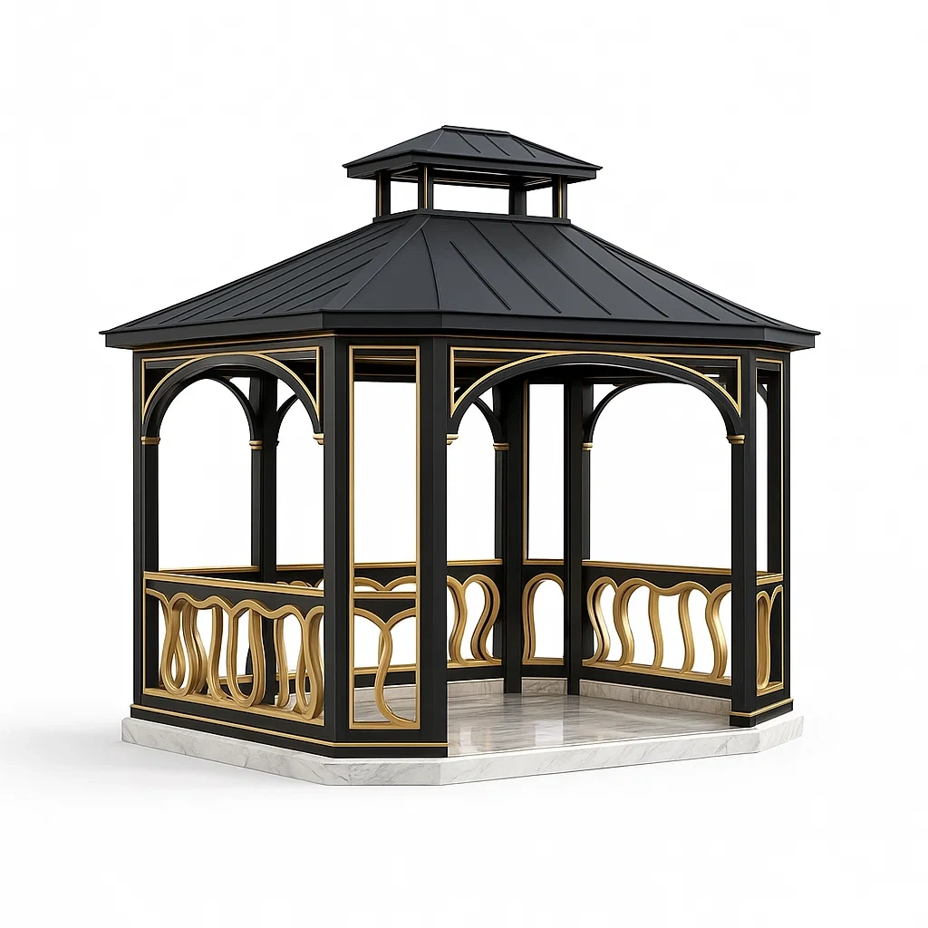 Metallpavillon Sechseckig Schwarz/Gold 300x300x250cm-livzexa