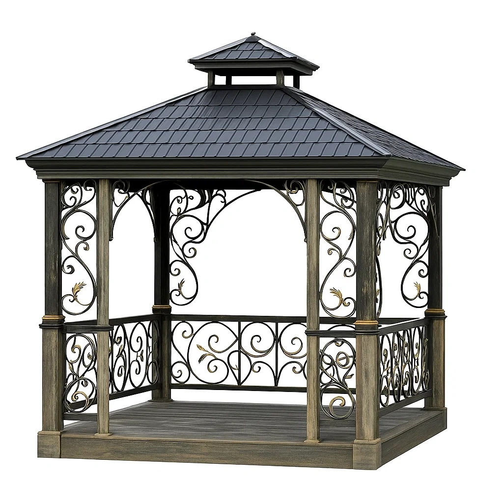 Metall Gartenpavillon Schwarz mit Holzimitat-livzexa