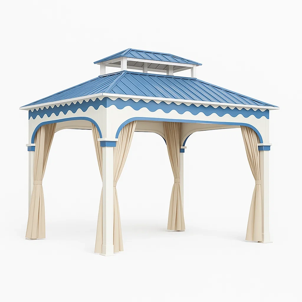 Gartenpavillon Stahl Blau/Beige 300x300x300 cm-livzexa