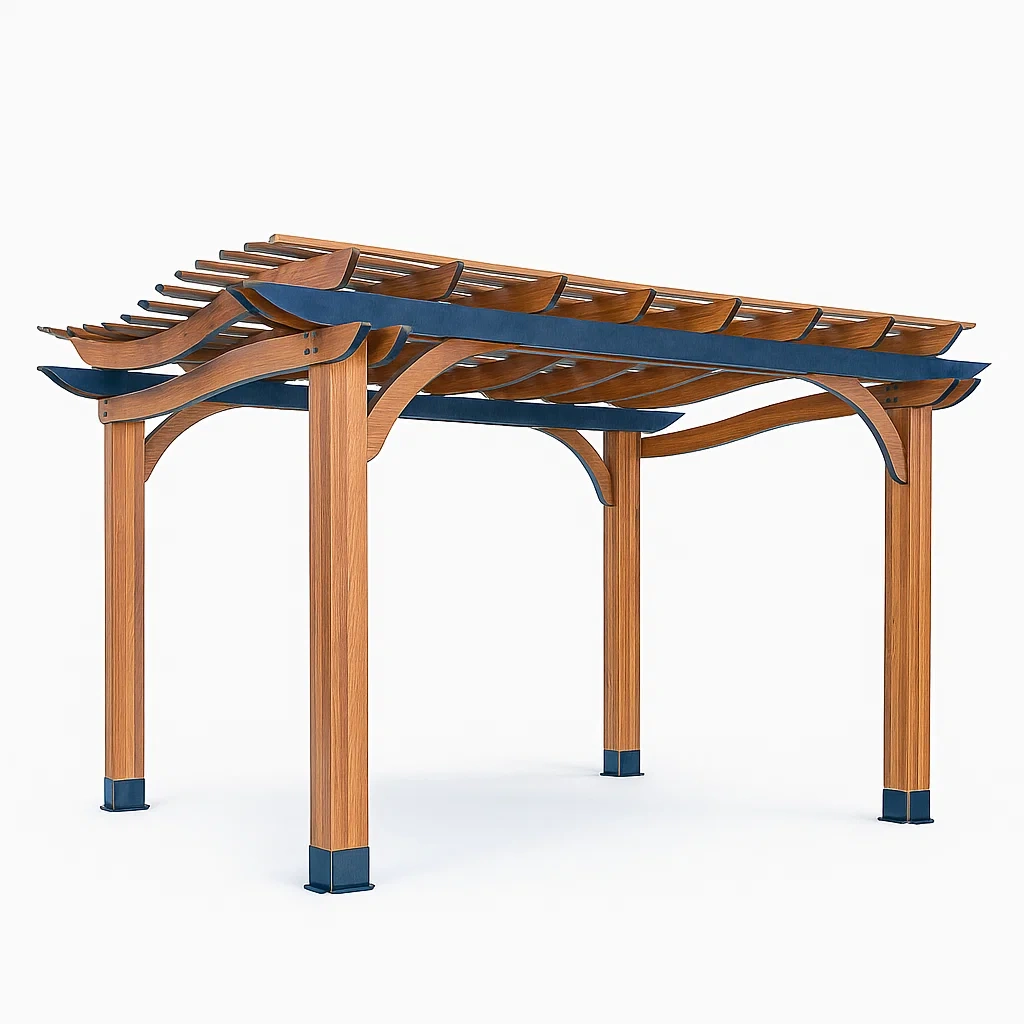 Holzpergola Kiefernholz mit blauen Metallakzenten 300x300 cm-livzexa