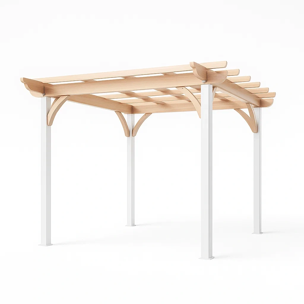 Pergola Holz Aluminium Lärchenholz Weiß 300x300x300 cm-livzexa