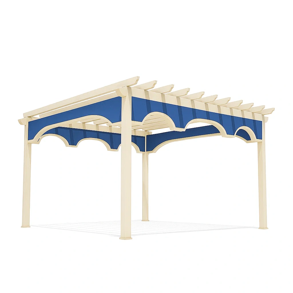 Pergola aus Holz mit blauem Sonnensegel 300 cm x 300 cm-livzexa