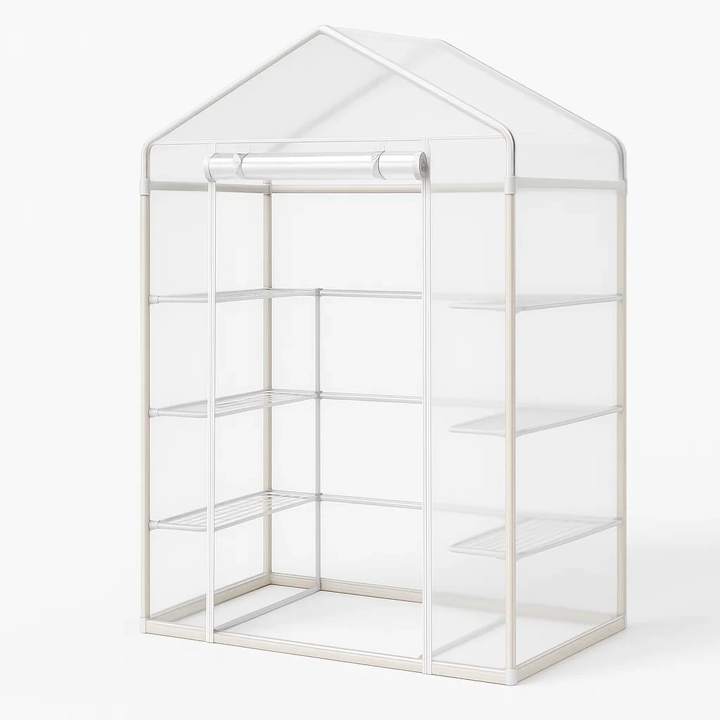 Gewächshaus Lagerregal Stahl Weiß Transparent PVC 143x73x195 cm-livzexa